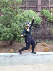 Friend dressed up as blue spirit