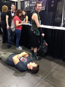 John Barrowman looking up my husband's kilt...
